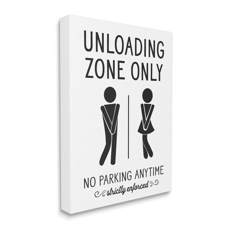 «Unoading Zone Witty Bathroom Symbols Casual Sign» par lettré et doublé - cadre flottant, impression sur toile, Toile tendue