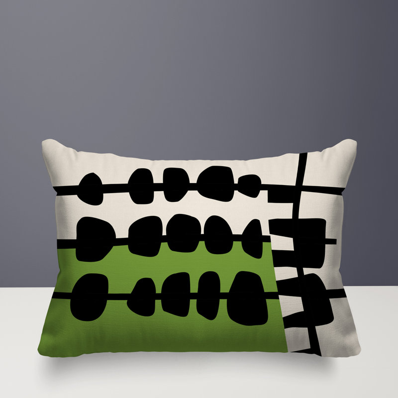Oreiller rectangulaire réversible intérieur / extérieur Dola, Chartreuse / noir / blanc cassé, H 14 po x l 20 po