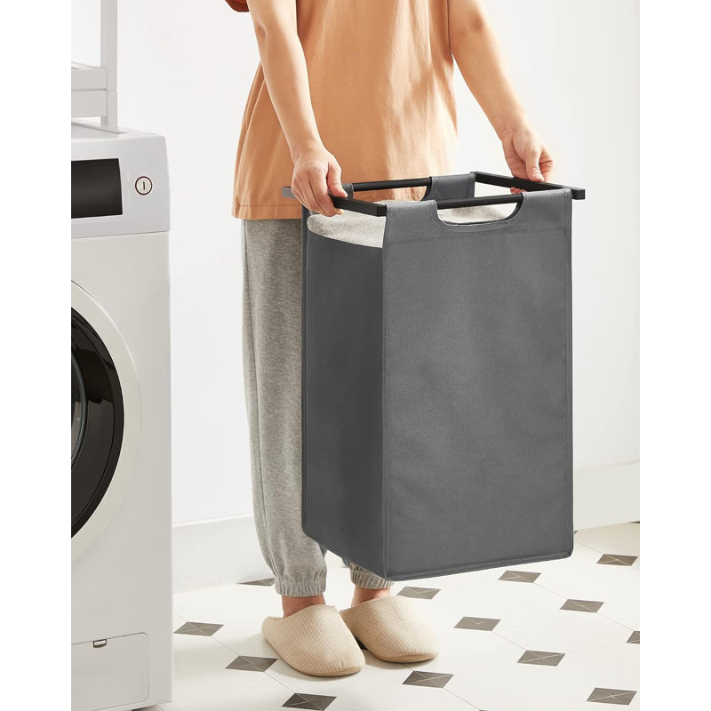 Gray and Rustic Brown Rectangular Kids Laundry Sorter with Removable Bags