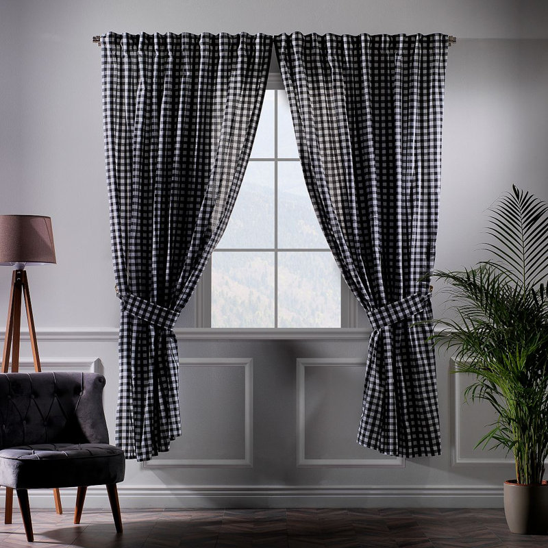 Rideau en polyester , L 36 po x H 63 po, Noir / blanc