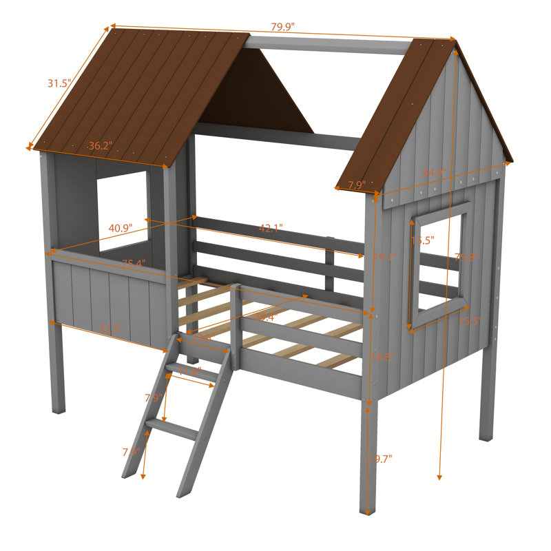 Lit mezzanine simple Sublette, Gris / brun