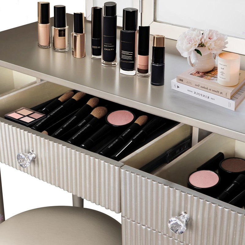 Ensemble de coiffeuse à miroir avec lumière DEL, ensemble de coiffeuse pour chambre à coucher / salle de maquillage