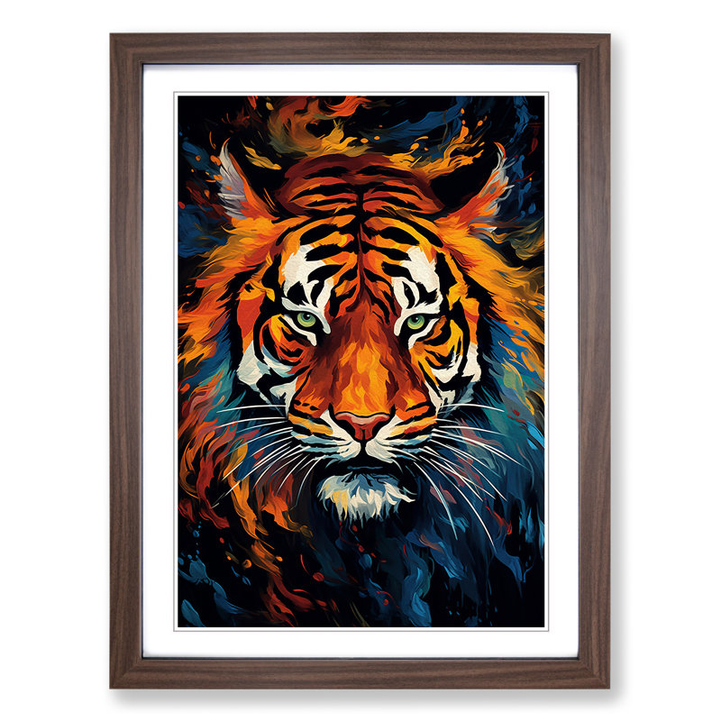 Tiger Abstract - Single Picture Frame Print on Wood, Walnut Framed, 46cm H x 34cm W