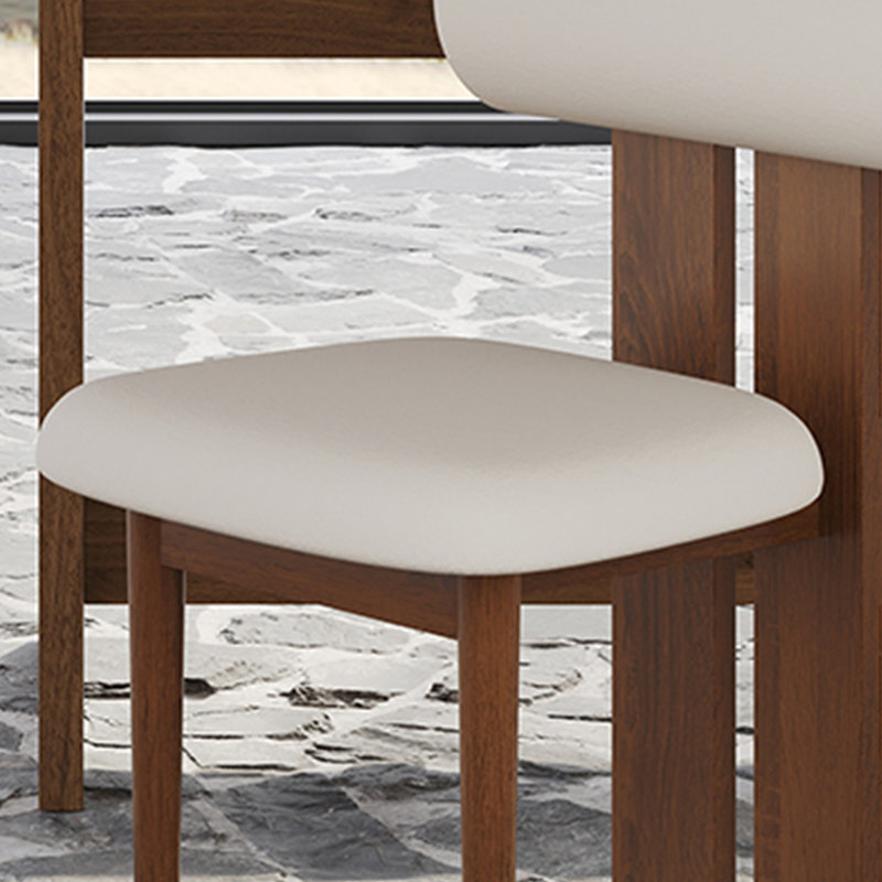 Set Of 2 Upholstered Dining Chairs - Walnut Wood Frame, Faux Leather Seat & Cylindrical Backrest, No Assembly Required, Contemporary Side Chairs With Open Slat Design