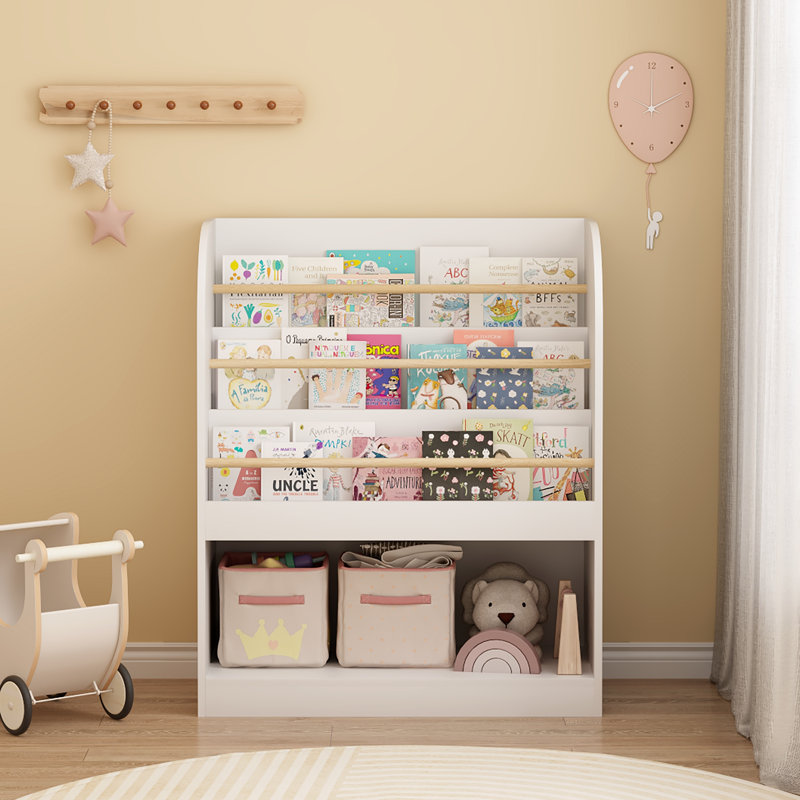 Kids Bookshelf with Open Storage, Front-Facing Children's Bookcase, Multi-Tier Wooden Book Display Shelf