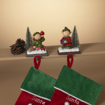 Set of 2 Whimsical Christmas Elf Holiday Stocking Holders