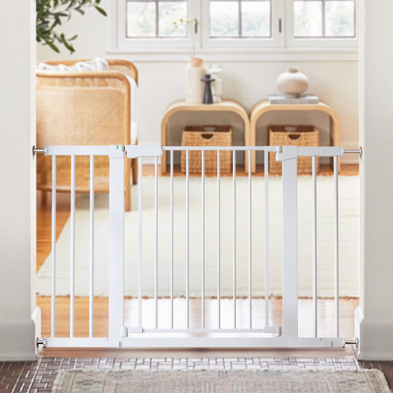 29.5-46" Wide Baby Gate 30" Tall Dual Lock Auto Close Safety Gates with Secure Indicator, White