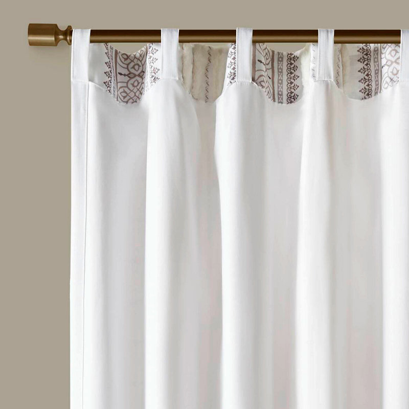 Panneau de rideau imprimé poly avec rayure et doublure touffetées 50 x 84 po, Beige, L 50,05 po x L 84,05 po