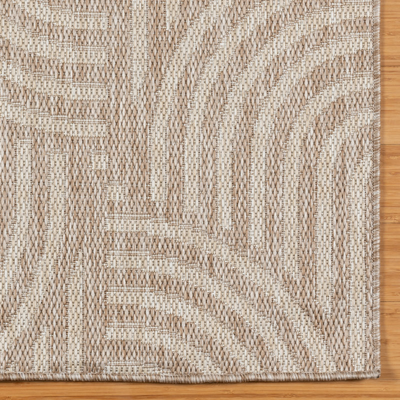 Savara Chryssi Beige Tan Ivory Cream Modern Circles Indoor/ Outdoor Polypropylene Flatweave Area Rug, Rectangle 8'9" x 13'1"