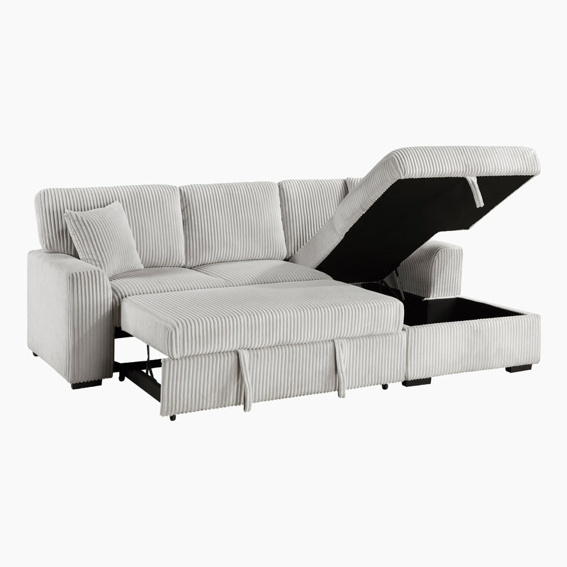 Eliana 95.5" Modern & Contemporary Corduroy 2-Piece Sectional with Pull-Out Bed & Hidden Storage Chaise, Right Hand Facing