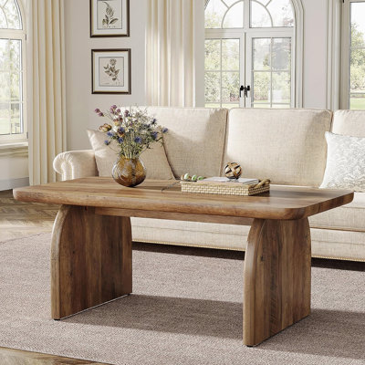 Table basse rectangulaire de 47 pouces brun rustique, table de salon en bois avec base robuste et coins arrondis, facile à assembler