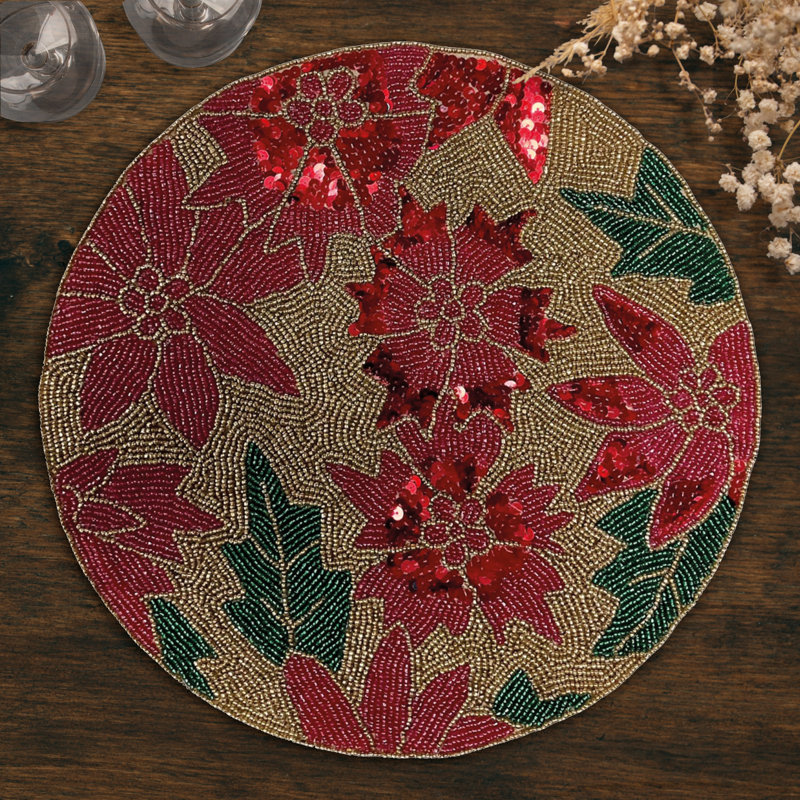 Ensemble de napperons en verre à motif de poinsettias et de perles