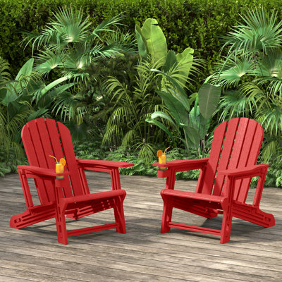 Outdoor Poly Adirondack Chair With Cup Holder (Set Of 2)