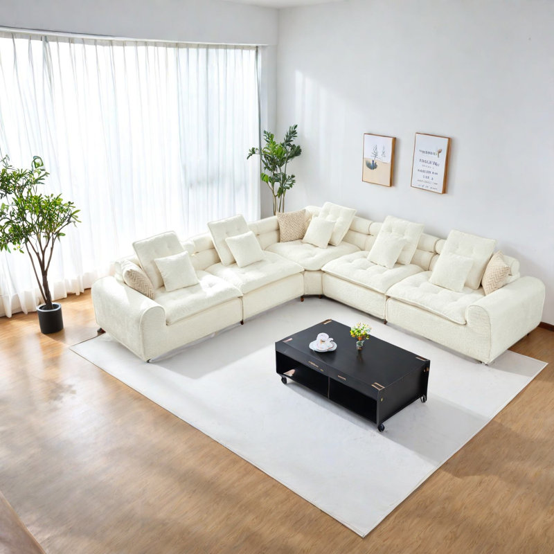 Canapé d'angle Cloud Comfort, en boucle blanche, 315 cm (124 pouces), moderne, en forme de L, pour la maison, Blanc