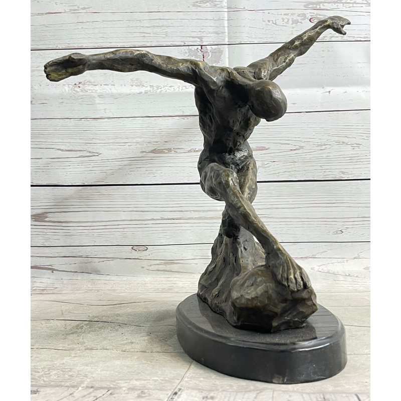 Statue de tai-chi nu, figure d'arts martiaux, sculpture en bronze, art signé