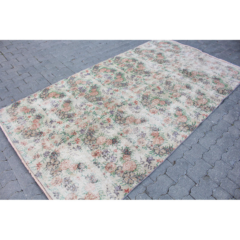 Grand grand tapis turc Oushak rétro avec motifs floraux de style scandinave neutre pour le salon