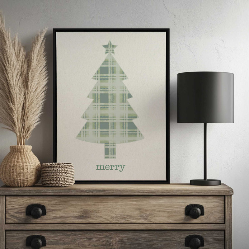 «Plaid Christmas Tree» par Annie Lapoint, reproduction d'art, L 24 po x H 32 po, Tanné, Toile avec cadre