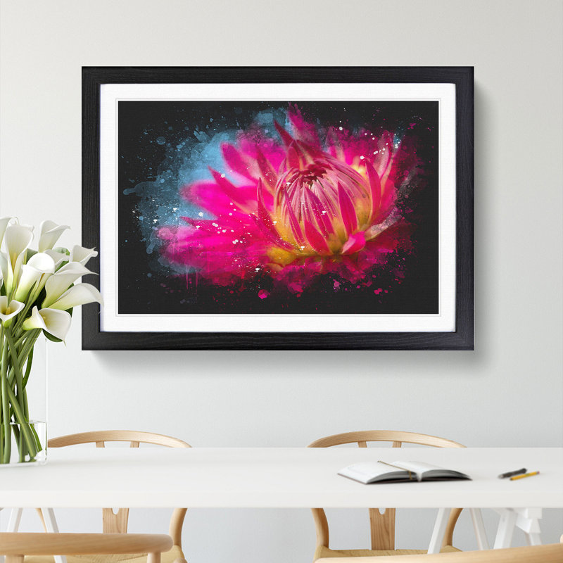 The Pink Flower - Framed Print, 48cm H x 65cm W x 2cm D, Black Framed