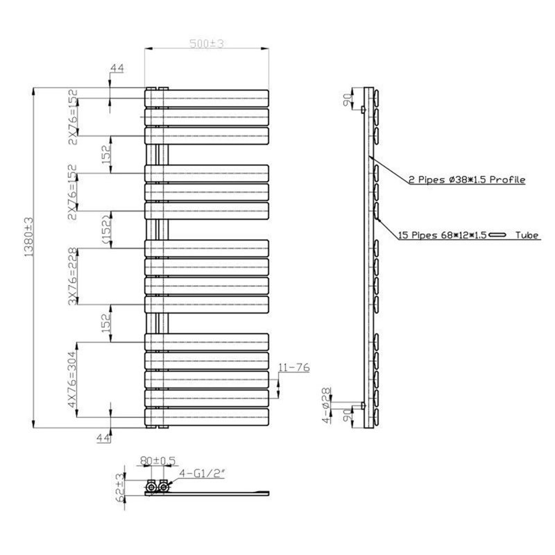 Girardo Flat Panel Towel Rail Heated Towel Rails, White