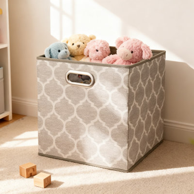 Fabric Storage Cube Bins With Grid Pattern Foldable Clothes Organizer For Closet Shelves And Cubicles Set Of 3