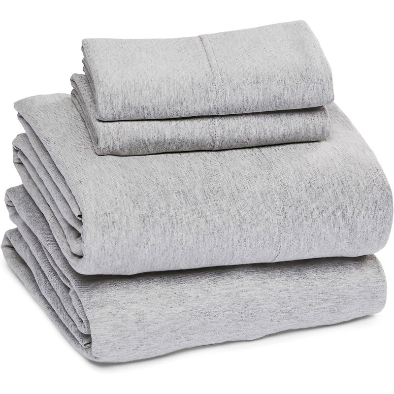 Ensemble de draps 100% coton jersey, Ensemble de draps pour grand lit + drap-housse + 2, Gris
