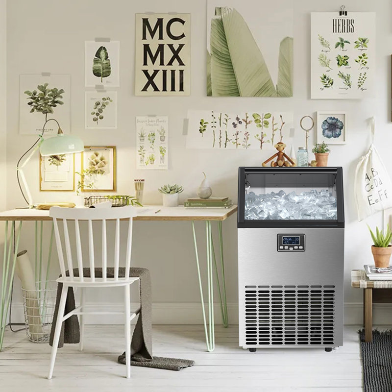 Machine à glaçons commerciale en forme de croissant - Machine à glaçons en acier inoxydable de 120 lb / 24 heures avec une capacité de rangement de 26,5 lb, autoportante pour les bars / restaurants / fêtes