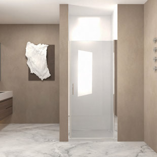 33-32"X 72" Shower Door, Aluminum Frame, Half Frame ,1/4"(6Mm) Tempered Glass Explosion Proof Film