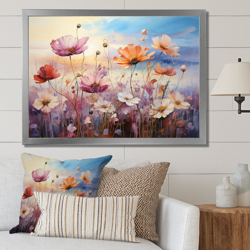 " Wildflowers Enchanted Field ", 30" H x 40" W x 1.5" D, Silver Single Picture Framed