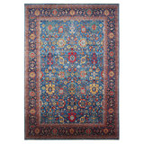 Hand Knotted Wool Oriental Area Rug in Red/Navy/Yellow
