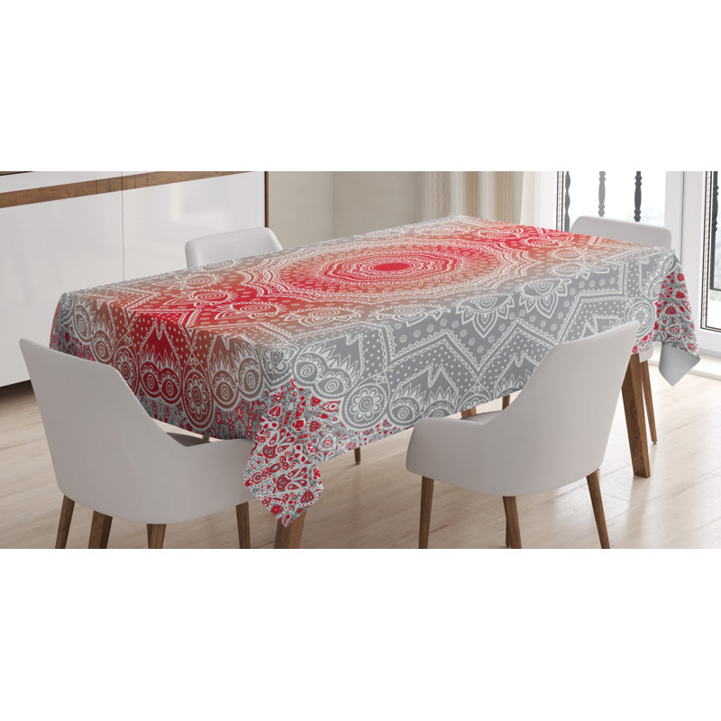Dining Room Kitchen Tablecloth, Gray/Red, 90" L x 60" W