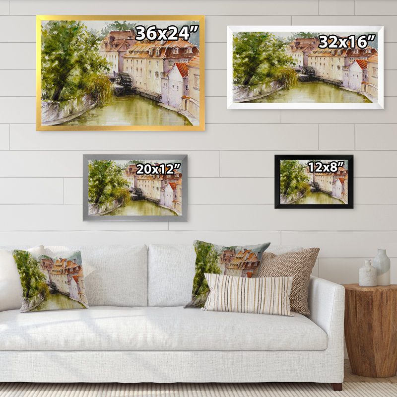 «Old Prague Watermill Over Chertovka River», reproduction d'art sur toile, H 12 po x l 20 po x P 1 po, Cadre photo argenté