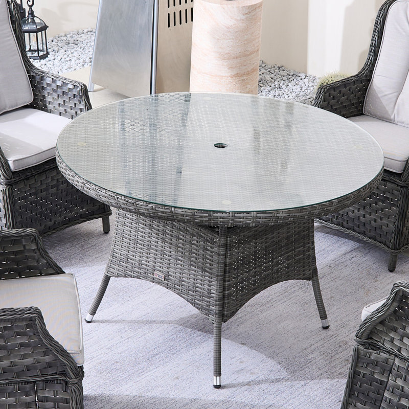 Round Unfinished Dining Table with Wicker Base