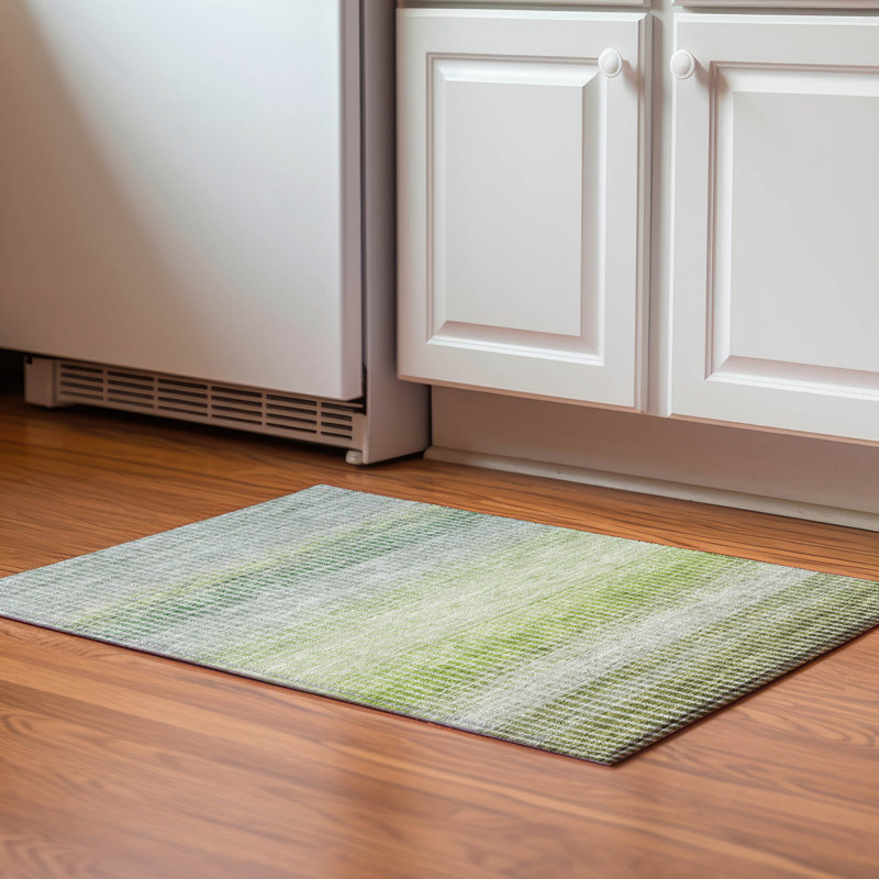 Premium Machine Washable Mayfield AMF2313 Stripes Rug, 1'8" x 2'6", Olive