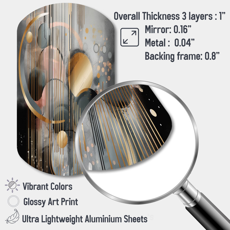 Abstract Shapes And Lines III - Marble Cylinder Metal Wall Art, Modern Asymmetrical Metal Art Print, 31" H x 19" W x 1" D