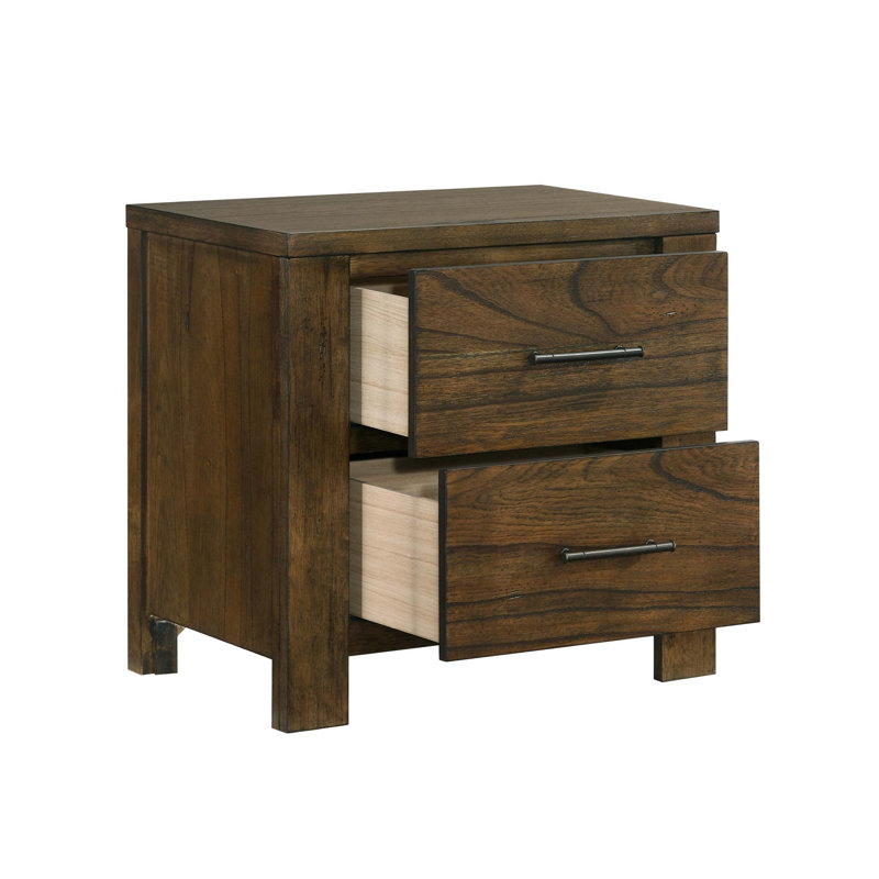 Table de chevet rustique à finition chêne avec 2 tiroirs, armoire de rangement Mindy