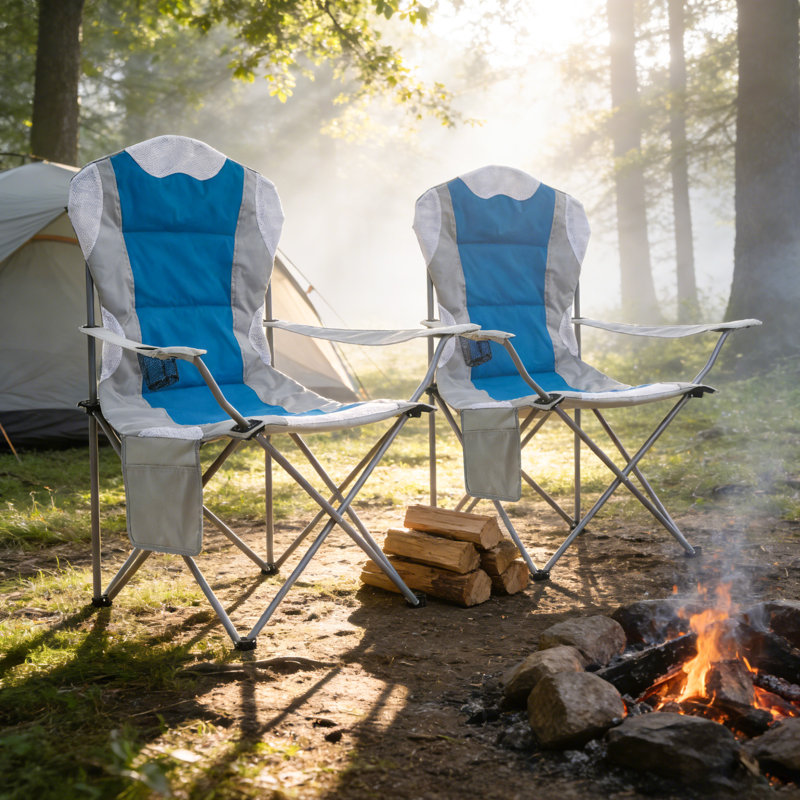 Folding Camping Chair, Blue/White