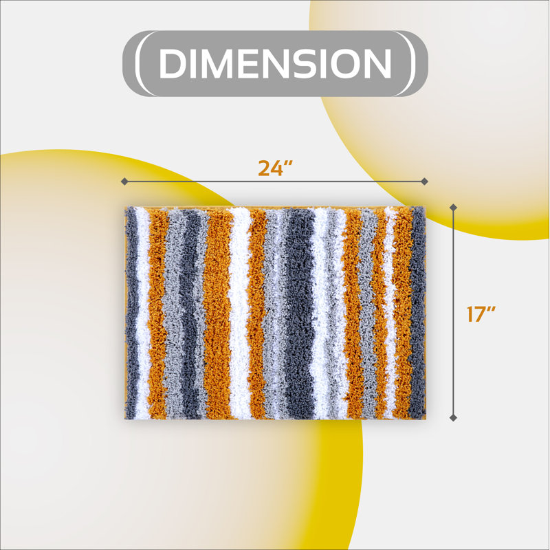 Griffie 100% Polyester Bath Rug Stripe Pattern with TPR Backing Machine Washable Soft & Absorbent Bathroom Rug, Yellow