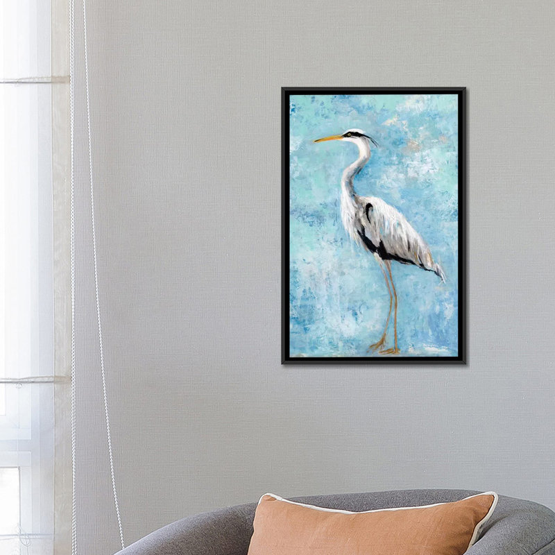 «Hazy Morning Heron II», reproduction sur toile, H 26 po x l 18 po x P 1,5 po, Toile avec cadre noir, Pas de tapis