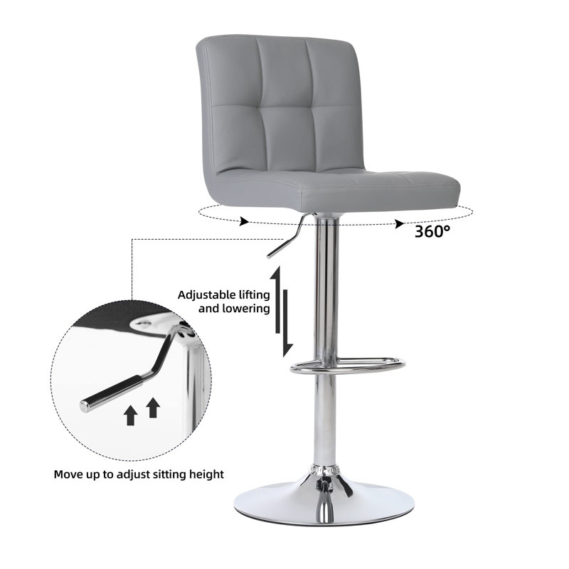 Adjustable Height Counter Stool with Metal Frame, Grey
