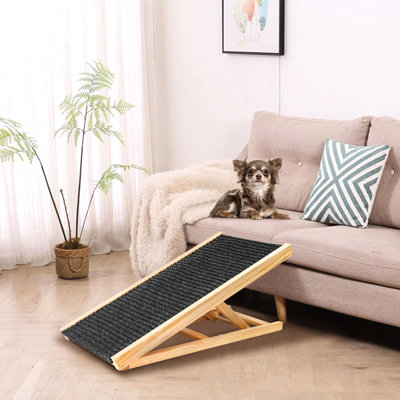 Rampe pour chien avec une excellente traction et une largeur supplémentaire pour que les petits chiens puissent atteindre la voiture de lit, surface en caoutchouc antidérapante, supports de 16 po de largeur, 80 lb, pliable réglable, fait de chiens en bois naturel lisse, réglable