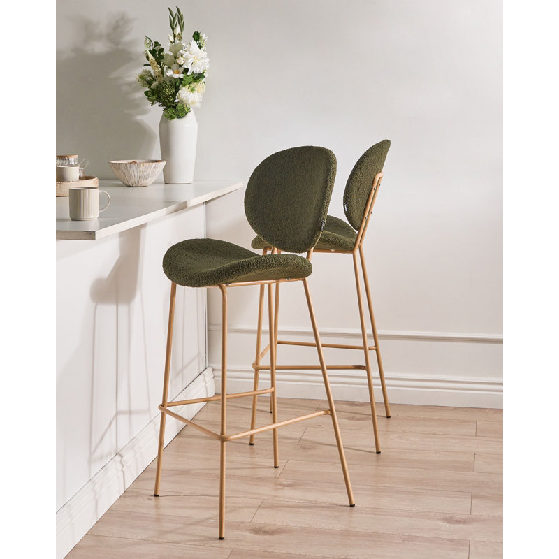 Luana Upholstered Counter Stool with Metal Frame, Dark Green