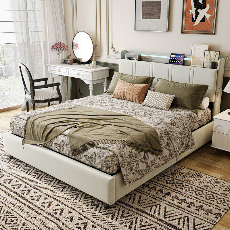 Upholstered Ottoman Bed, EuropeanKingsize (160 x 200 cm)