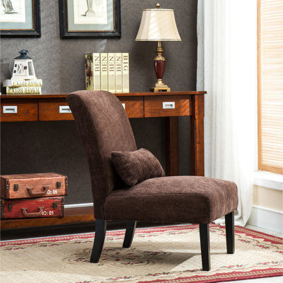Fauteuil sans accoudoirs avec tissu en chenille chocolat foncé, coussin décoratif, attrait élégant en tissu robuste, assise confortable