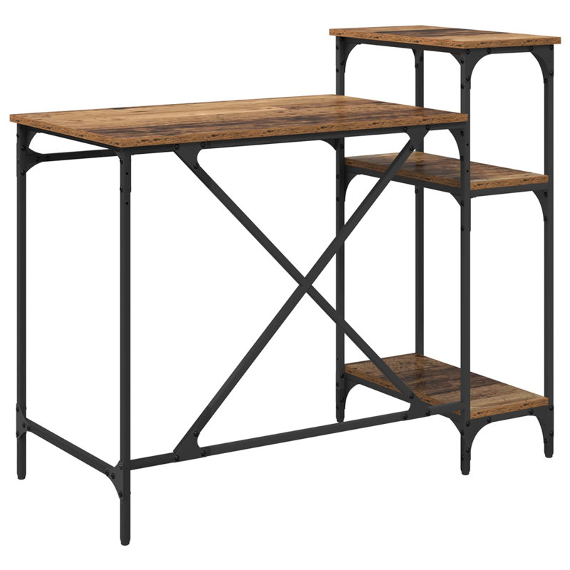 Steel Computer Desk, 90cm. H x 105cm. W x 50cm. D, Old Wood