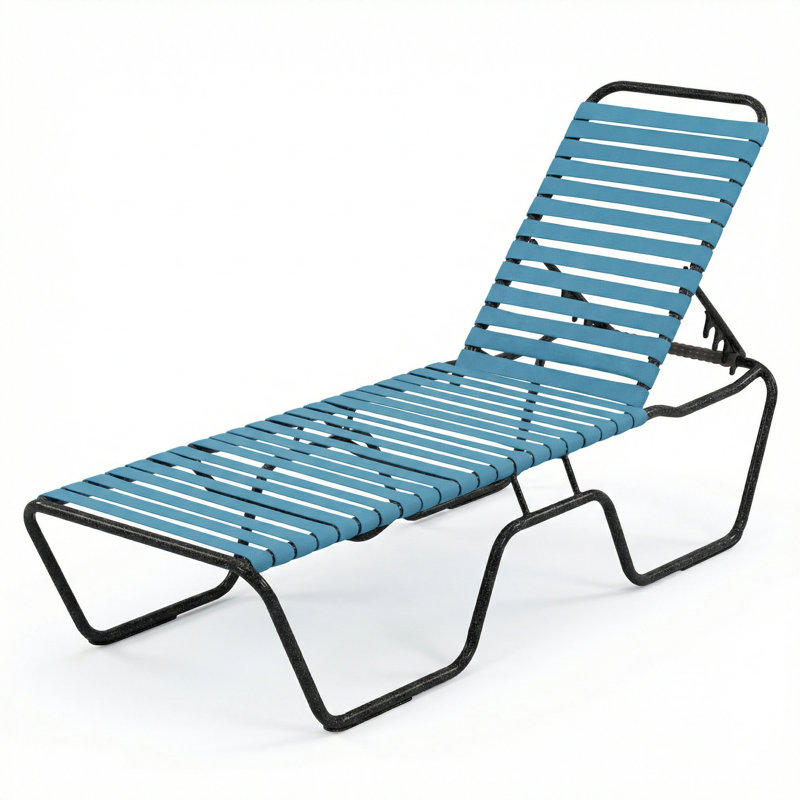 Armless Chaise, French Blue Strap/Granite