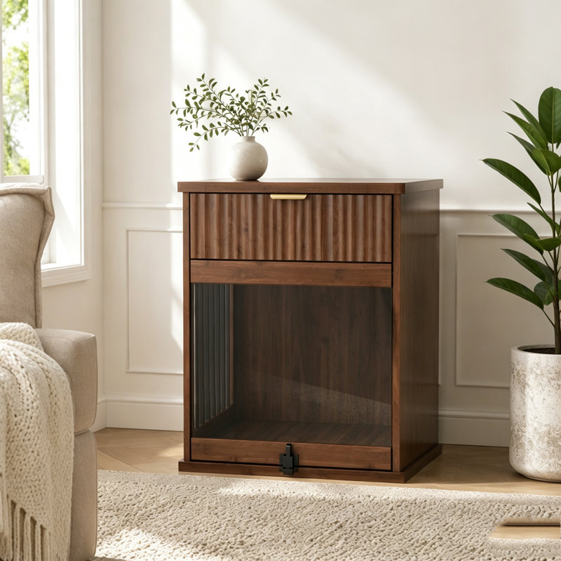 Table de bout pour chien avec station de charge et porte en verre