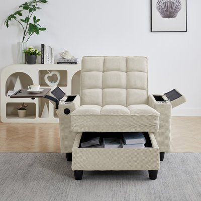 Chaise Logan de 28 po, canapé-lit avec dossier réglable, ports USB, porte-gobelet, table d'appoint pivotante et rangement