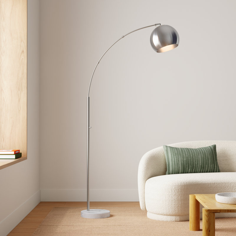 Georgia 78'' White Arched Floor Lamp, Brushed Steel