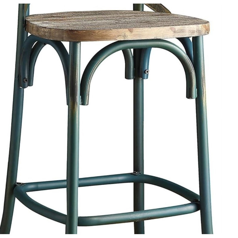 Chaise de bar 21 po en bois massif brun et turquoise Hukill