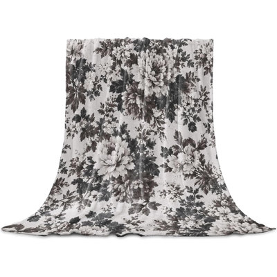 Jeté Botanical Flowers pour canapé, couverture en flanelle douce et légère en flanelle légère à motif de branches de campagne gris et blanc, couvertures en microfibre toutes saisons pour canapé-lit de bureau, 40 x 50 po